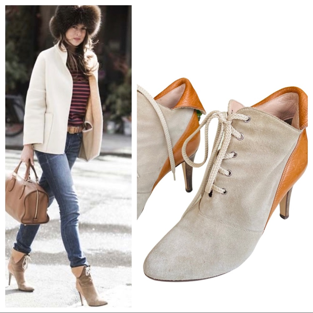 Chloe Suede Leather Lace Up Heeled Booties